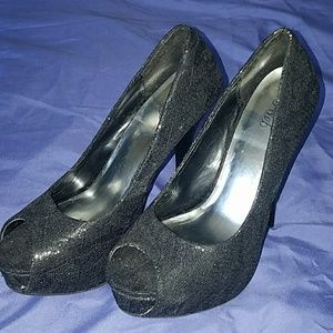 Deb Black lace peeptoe platform heel